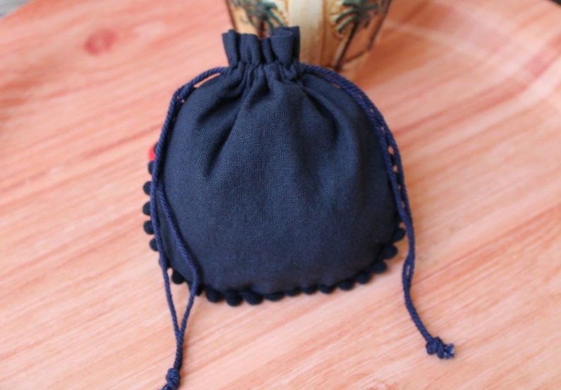 custom party handbag jewelry gift bags 100 custom cotton NAVY BLUE round pompom pouches
