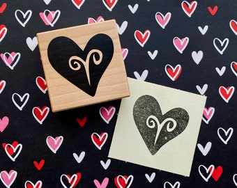 Vintage 1990's Scroll Design Heart Rubber & Wood Stamp PTX Stamps - LIKE NEW