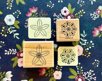 Set of 2 Floral Design Rubber Stamps Dotted Flower Image Stamp Made by Stampin Up