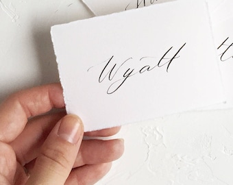 Calligraphy Place Cards // Hand Written Custom // Raw Edges // Deckled Edges // Wedding and Events