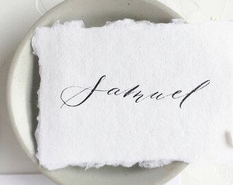 Calligraphy Place Cards // Handmade Paper // Deckled Edge // Cotton Rag Paper // Raw Edge