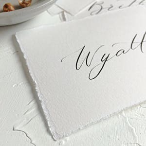 Calligraphy Place Cards // Hand Written Custom // Raw Edges // Deckled Edges // Wedding and Events image 3