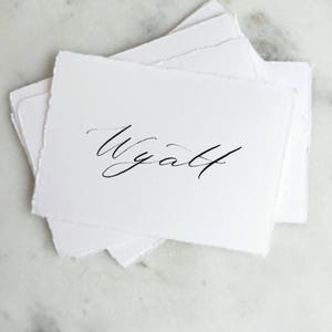 Calligraphy Place Cards // Hand Written Custom // Raw Edges // Deckled Edges // Wedding and Events image 2