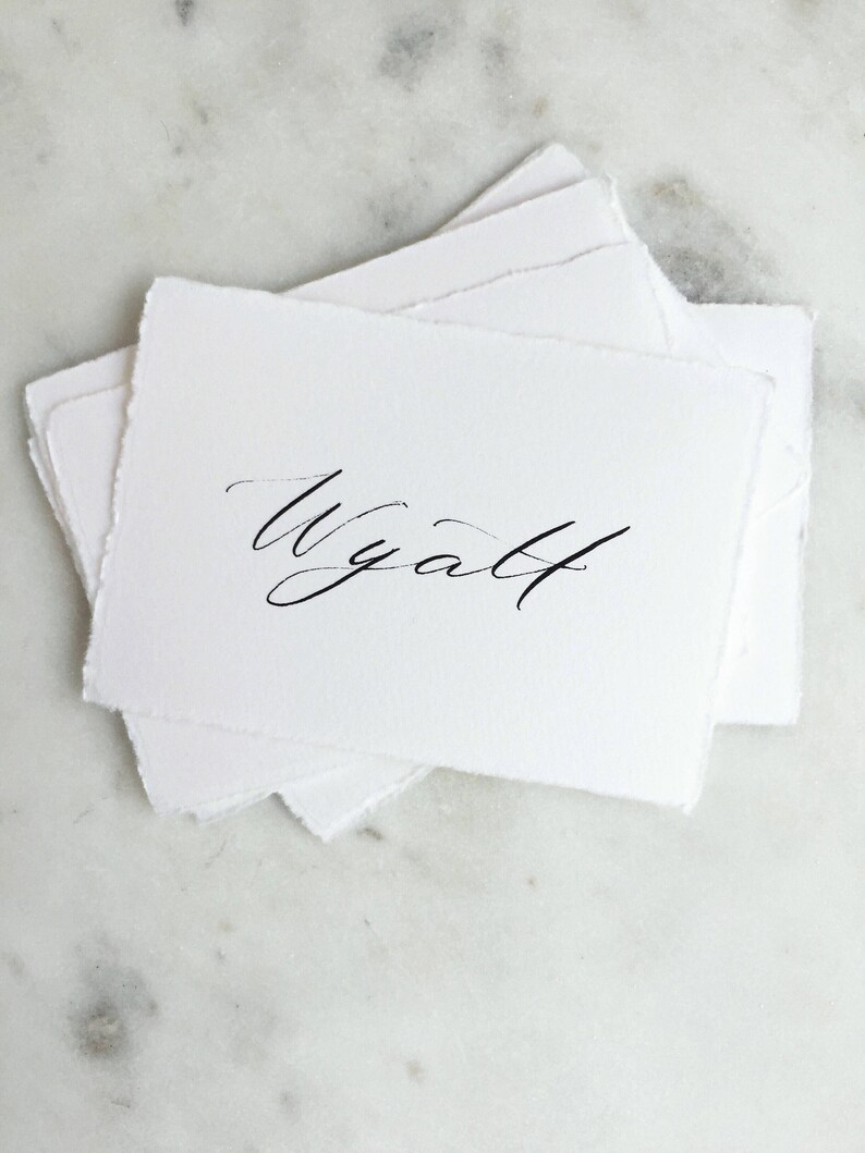 Calligraphy Place Cards // Hand Written Custom // Raw Edges // Deckled Edges // Wedding and Events image 2