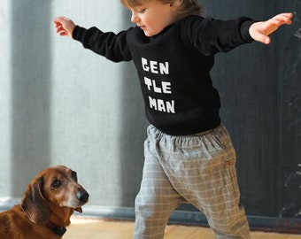 Toddler Crewneck Sweatshirt, Gentleman Sweatshirt, Kids Crewneck Sweatshirt, Black and White Sweatshirt