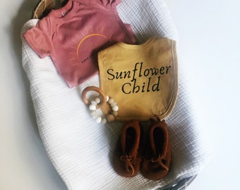 Sunflower Child Bib, Baby Bib, Drool Bib, Boho Baby Bib, Baby Shower Gift