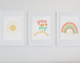 Rainbow Nursery Prints, Sunshine Digital Prints, Set of 3 Kids Prints, Digital Download Prints, Playroom Prints, Boho Download Prints