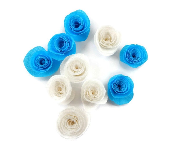 Blue White and silver paper roses 10 Paper Flowers flower confetti