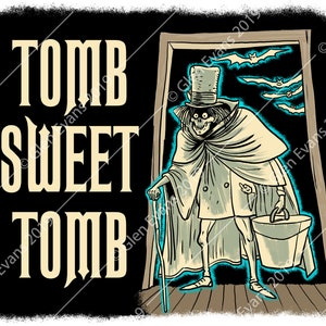 Download istantaneo colorato vintage Haunted Manor Hat Box fantasma con &quot;Tomb Sweet Tomb&quot; PDF