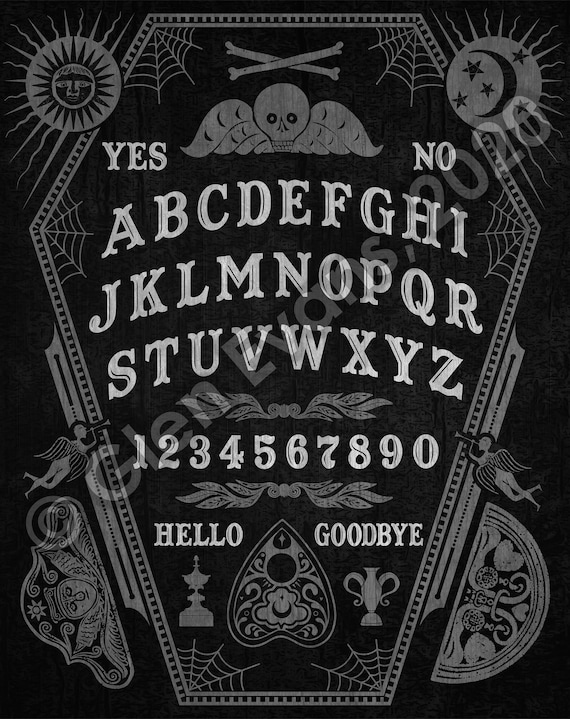 Instant Download High-res Black and Gray Coffin Ouija Board With