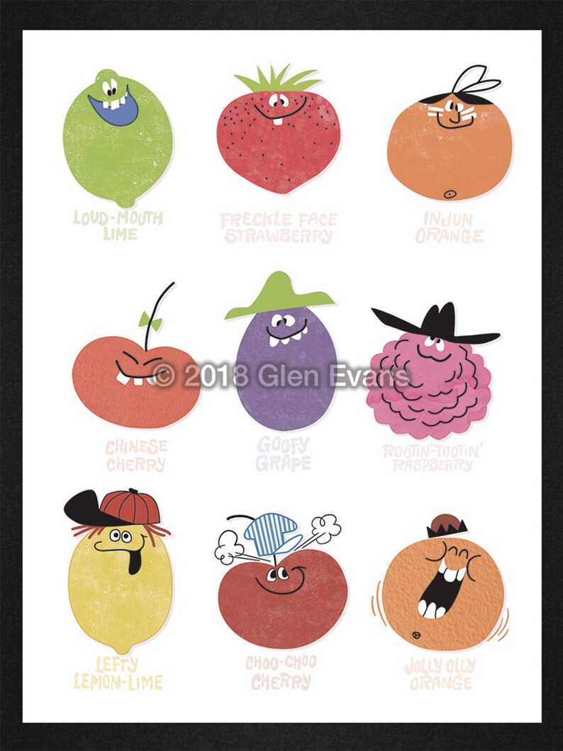 9x12 Funny Face Drink Mix Retro Mascot Characters Etsy