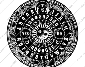Instant Download Hi-Res Astronomy Themed Round Black and White Spirit Board (Talking Board, Ouija Board) PDF