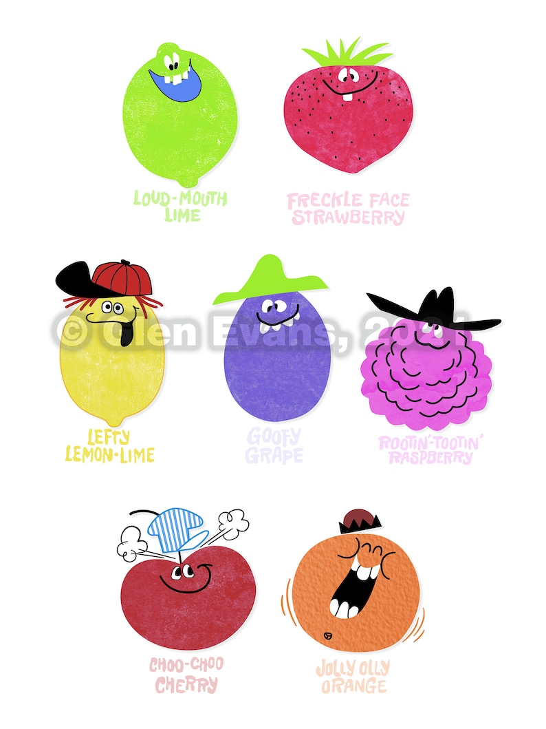 9x12 Funny Face Drink Mix Retro Mascot Characters Etsy