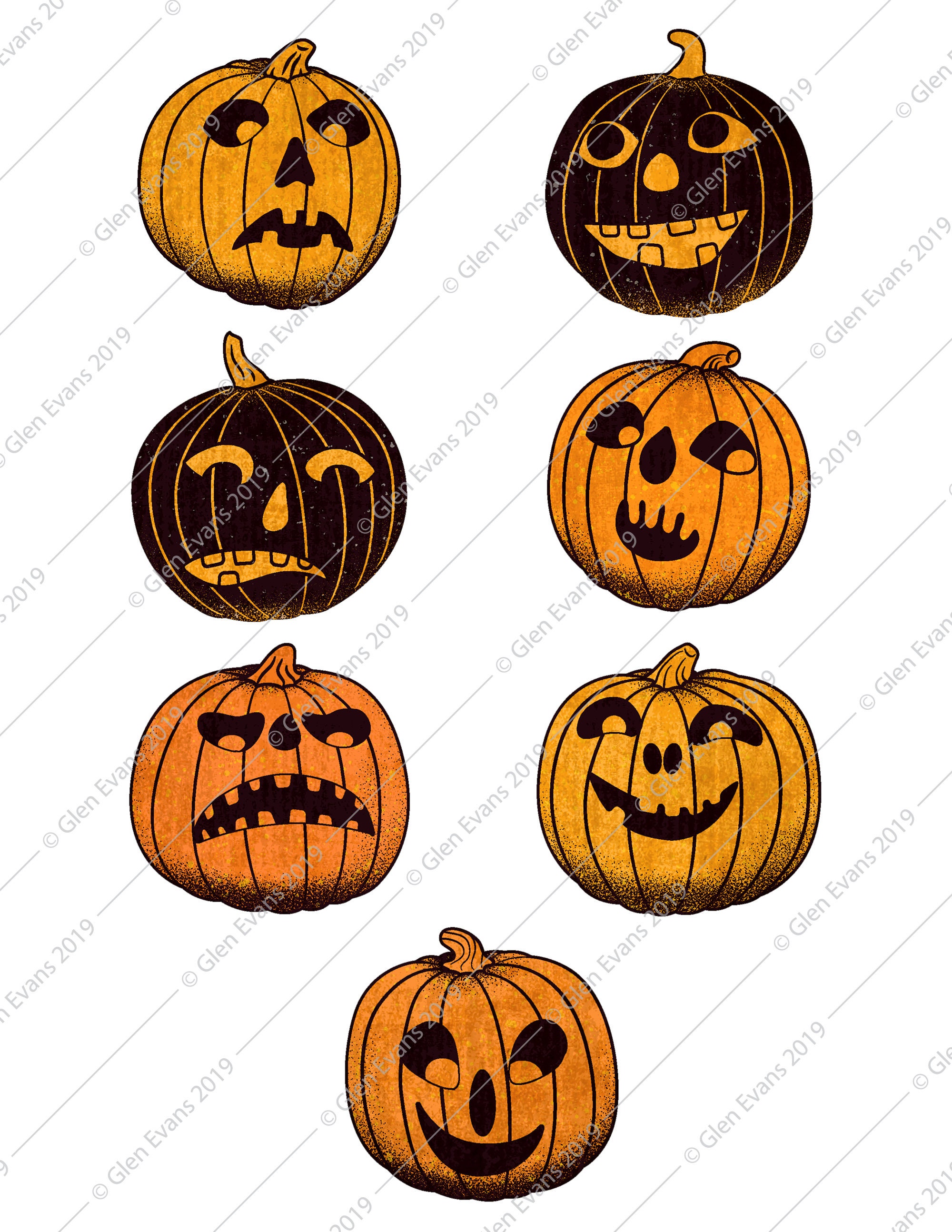 Instant Download Set of Antique Pumpkins Halloween Jack-o