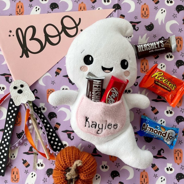 Custom Ghost stuffie, personalized ghost toy, boo basket, kids halloween, halloween gift, halloween plush, ghost plush, stuffed ghost toy