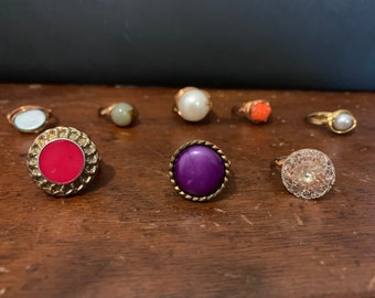 Wire wrapped rings - vintage buttons or beads
