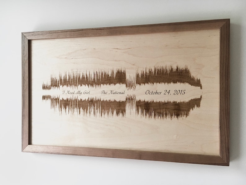 Engraved Sound Wave Wall Hanging Customized to your favorite song or audio file image 1