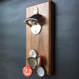 Magnetic Walnut Bottle Opener - Cap-Catching, Refrigerator or Wall Mounted