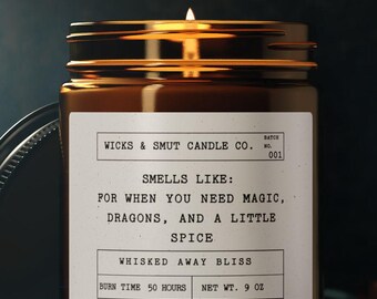 Dragon and Spice Funny Romantasy Candle for Book Lovers Candle for Book Nook Decor Gift for Book Club Friends Funny Gift for Smut Readers