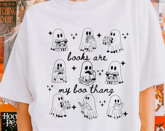 Book Lover Halloween Shirt Vintage Ghost Comfort Color® Bookish Halloween Tee Spooky Reading Shirt Book Club Graphic Tee Gift For Reader