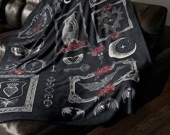 Whimsigoth Halloween Blanket, Reading Nook Super Soft Cozy Blanket, Witchcore Aesthetic, Fairycore Decor, Dark Academia Living Room Throw