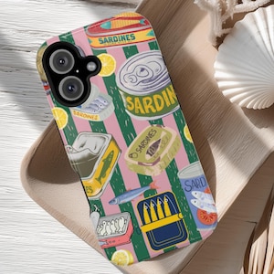 Retro Fish Tin iPhone Case MagSafe® Compatible  Sardine Summer Coastal Style Aesthetic La Dolce Vita iPhone 16 Case Preppy Protective Cover
