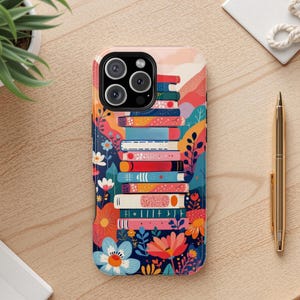Custodia compatibile con MagSafe Whimsical Books per iPhone con motivo astratto a fiori stravaganti e libri, per iPhone 16, 15, 14, 13, 12 e 11 Pro Max
