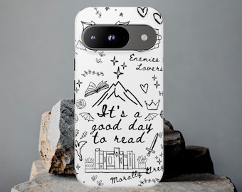 Funda para teléfono Google Romantasy Bookish Diseño de tropos para amantes de los libros Modelos de iPhone Samsung de Google para ratones de biblioteca Regalo único para lectores De enemigos a amantes