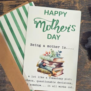 Cartão engraçado para o Dia das Mães, para imprimir, presente romântico para mães leitoras, formato grande, dobrável e impresso, sem necessidade de acabamento, cartão exclusivo para mães amantes de livros