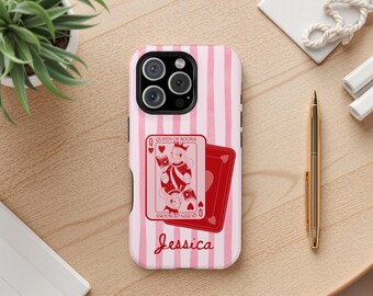 Personalisierte MagSafe Bookish Handyhülle Queen of Books iPhone Hülle Rosa Gestreift Benutzerdefinierter Name Geschenk für Buchliebhaber Leser Lehrer BookTok