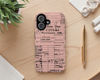 Vintage Library Card  iPhone Case  MagSafe® compatible Retro Book Phone Cover iPhone 16 Gift for Book Lover Nostalgic Collage Phone Case