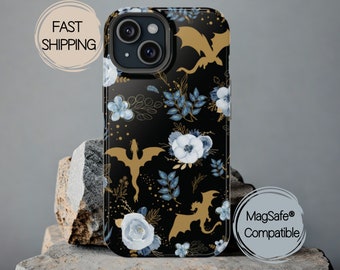 iPhones MagSafe Compatible Case Whimsical Dragon Flower Phone Case for Fantasy Dragon Phone Case Gift for Book Lovers Book Phone Case