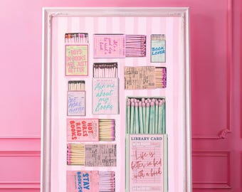 Bookish Matchbook Wall Art Printable Digital Library Decor Retro Pink Book Lover Art Cozy & Unique Reading Nook Poster Book Club Gift Idea