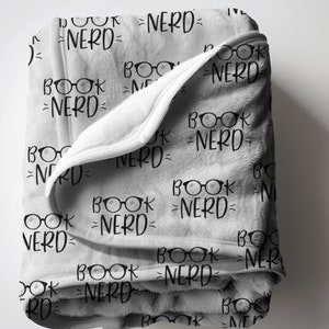 Cute Book Lover Blanket - Soft Minky Throw with Book Nerd Design, Reading Blanket, Reading Nook Decor,