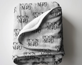Cute Book Lover Blanket - Soft Minky Throw with Book Nerd Design, Reading Blanket, Reading Nook Decor,