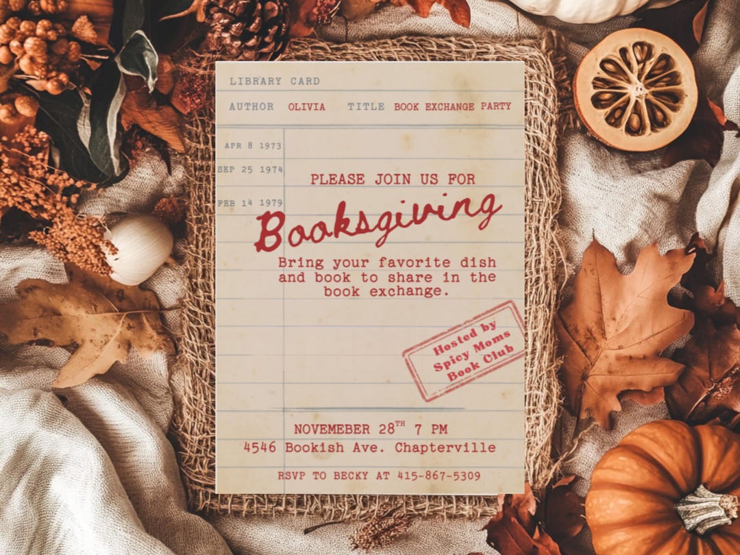 Booksgiving Party Evite Editable Canva Template Friendsgiving Fall Book ...