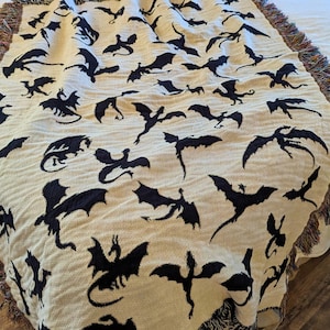 Manta de dragón tejida de lujo, neutra, para todas las estaciones, para fanáticos del romance y amantes de los dragones, decoración elegante, regalo acogedor para cualquier habitación, manta de lectura