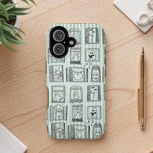Halloween MagSafe Compatible iPhone Case Spooky Season Cute Ghosts Doodle Design Ghost Phone Cover iPhone 16 -13 models Spooky striped Case