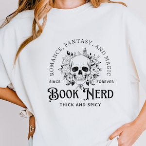 Book Nerd Comfort Colors Garment-Dyed T-shirt, Skull with Flowers Literature Lover Tee, Bookish Gift, Reading Shirt