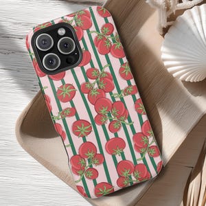 Retro Tomato iPhone Case  Watercolor Garden Design MagSafe® Compatible Vintage Summer iPhone 16 Cover Cottagecore Watercolor Fruit Art