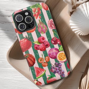 Fruit of Summer iPhone Case  Watercolor Vintage Fruit Design, MagSafe® Compatible Retro Aesthetic iPhone 16 Cover Cottagecore Farmer Market