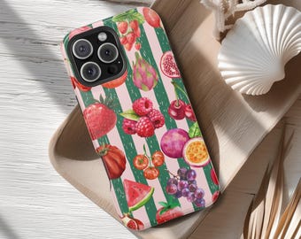 Fruit of Summer iPhone Case  Watercolor Vintage Fruit Design, MagSafe® Compatible Retro Aesthetic iPhone 16 Cover Cottagecore Farmer Market