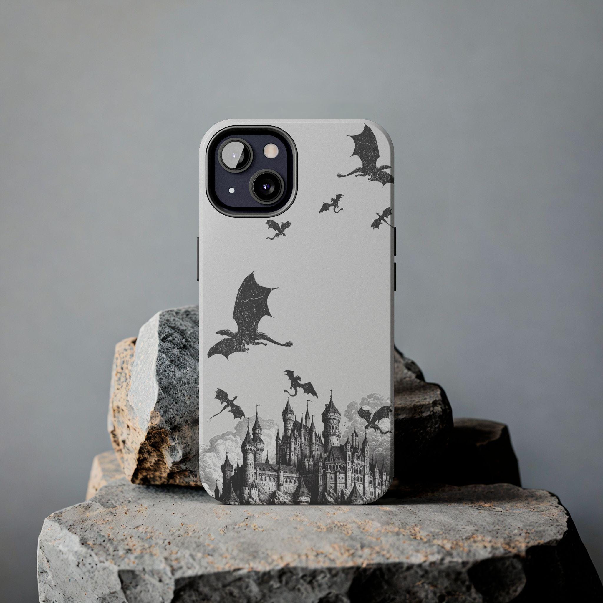 Funda rígida para teléfono con diseño de castillo y dragón, ideal para amantes de los libros, regalo romántico, diseño desgastado para Samsung y iPhone.