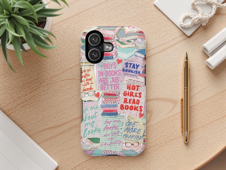 Book Lover MagSafe Phone Case, Cute Bookish Aesthetic Case, Library Card Design, Reader Gift, Booktok Style iPhone Samsung Case image 1