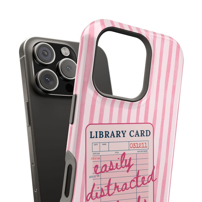 MagSafe Compatible Funny Book Phone Case Bookish Aesthetic iPhone 16 Gift for Book & Dog Lovers BookTok Fans Vintage Library Card Graphic image 6