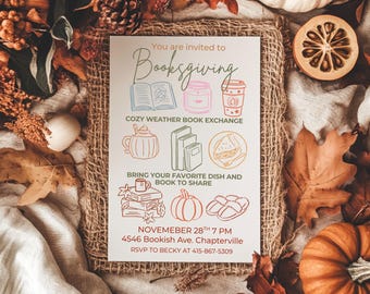 Convite para Troca de Livros entre Amigos no Canva - Edição de Outono do Clube do Livro - Inclui Bônus: Rastreador de Leitura e 4 Fundos