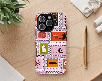 Estuche magnético resistente con diseño de rayas rosas para Halloween, compatible con Magsafe, elegante funda para iPhone, regalo para ella
