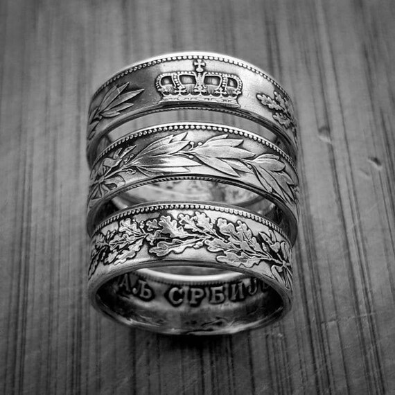 Silver Coin Ring Serbia Luxury Rare Anniversary Men Statement Unusual Minimalist Meaningful Metal Statement Antique Coin Ring
