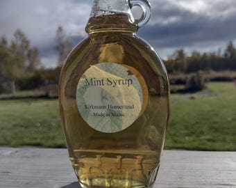 8 oz Mint Syrup. Kirkmann Homestead. Made in Maine. Flavor your tea/pancake/ice cream/yogurt/icing/cocktails/soda stream/bubbly FRESH taste!