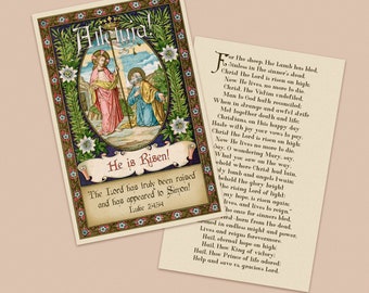 Easter Prayer Card | Alleluia Prayer Card | Catholic Prayer Card | Vintage | Christ | He is Risen